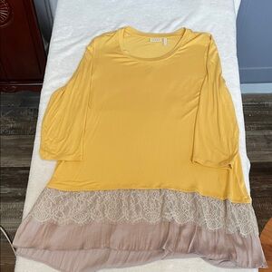 Yellow and Beige Lace Hem Top